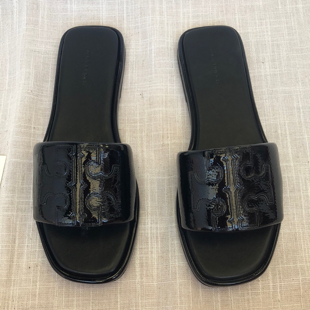 Tory Burch Double T Sport Slide Patent Leather